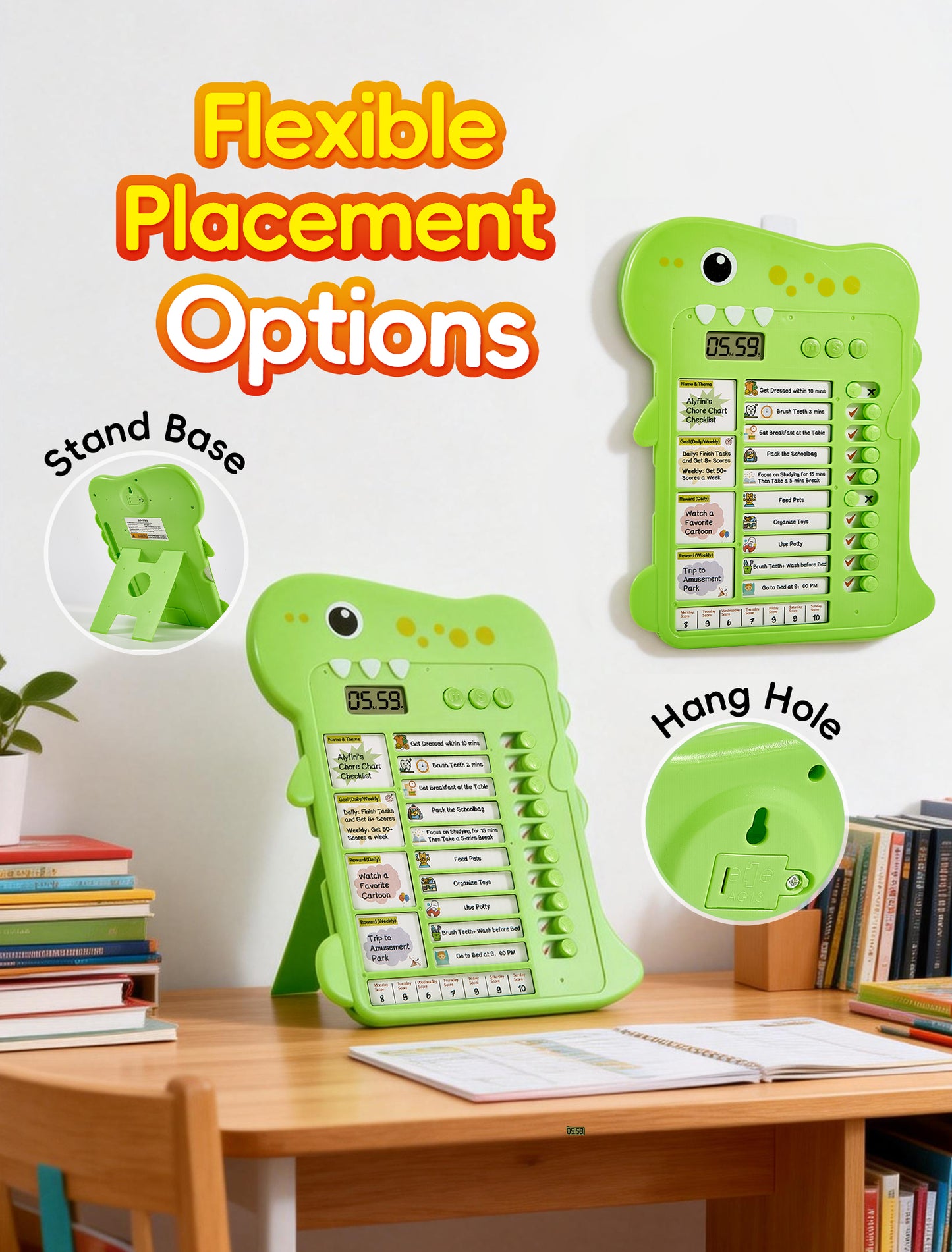 Dinosaur Chore Chart for Kids with Visual Timer | Alyfini